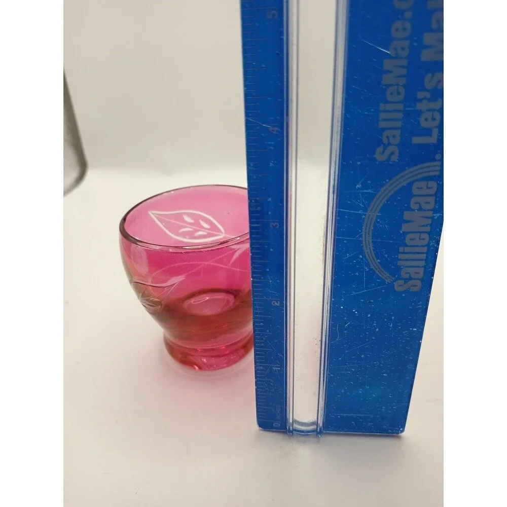 MCM Vintage Etched Cranberry Glass DECANTER With 5 Cordial Shot Glasses Red